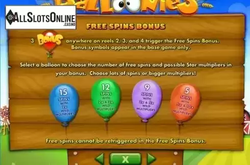 Paytable 3. Balloonies Farm from IGT