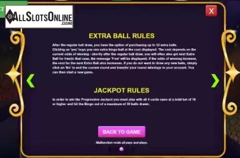 Jackpot Rules Screen. Bingo Samba Rio from Caleta Gaming