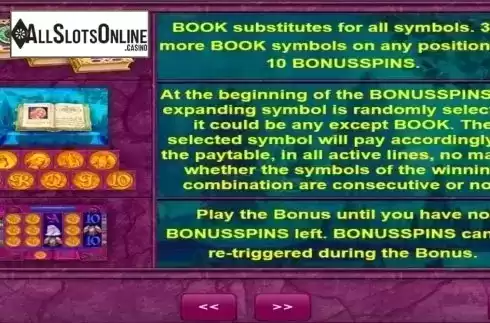 Paytable 4. Book of Fortune from Amatic Industries