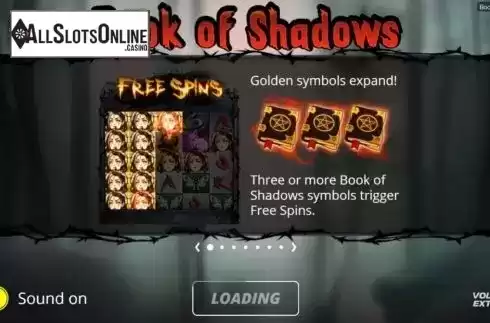 Start Screen. Book of Shadows from Nolimit City