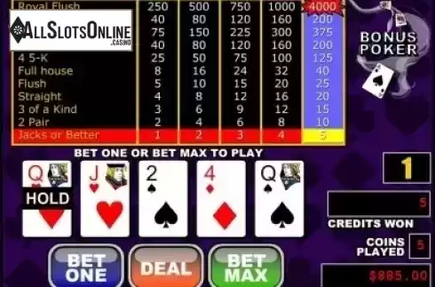 Game Screen. Bonus Poker (RTG) from RTG
