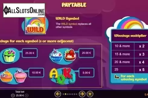 Paytable. Cupcake Rainbow from GAMING1