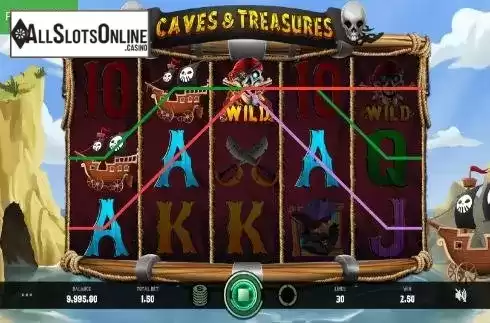 Win Screen. Caves and Treasures from Caleta Gaming