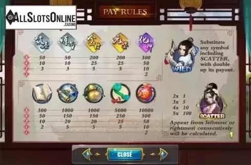 Paytable. Chinese Paladin from Dream Tech