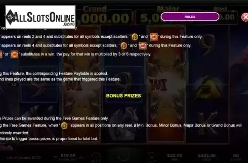 Bonus prizes screen