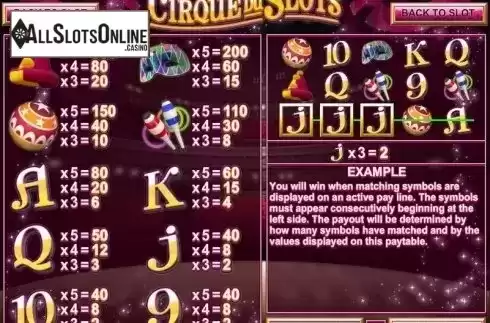 Screen2. Cirque du Slots from Rival Gaming