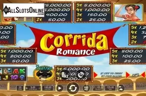 Paytable. Corrida Romance from Wazdan