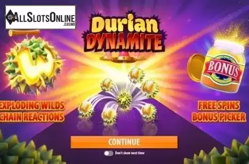 Start Screen. Durian Dynamite from Quickspin