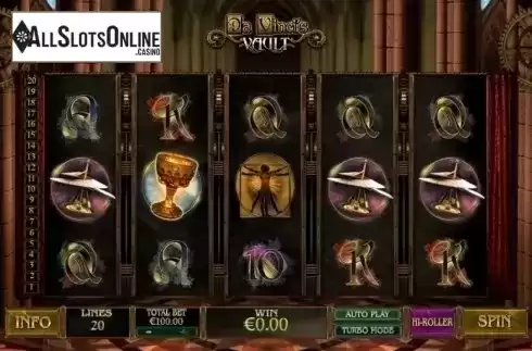 Game Workflow screen. Da Vinci's Vault from Playtech