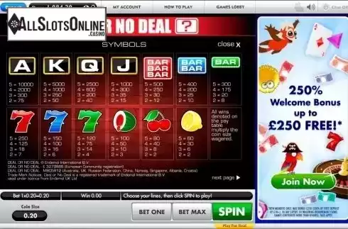 Paytable 1. Deal or No Deal (Gamesys) from Gamesys