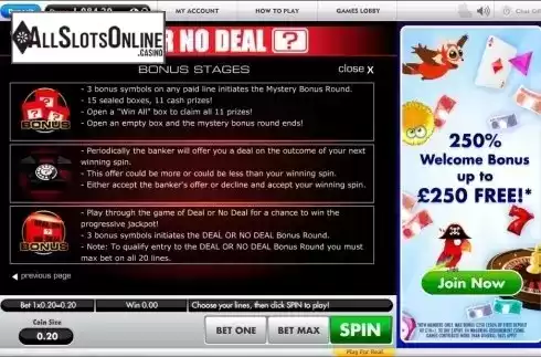 Paytable 2. Deal or No Deal (Gamesys) from Gamesys
