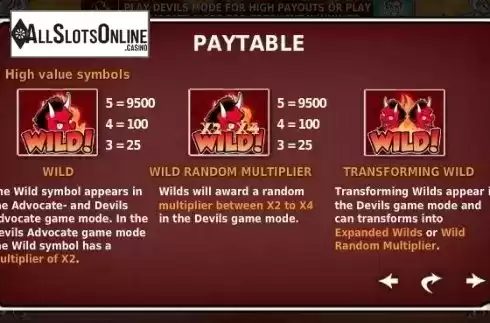 Paytable 1. Devil's Advocate from OMI Gaming