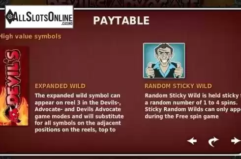 Paytable 2. Devil's Advocate from OMI Gaming