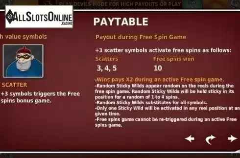 Paytable 4. Devil's Advocate from OMI Gaming
