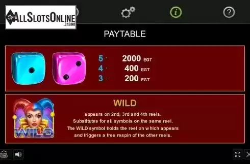 Paytable and Wild screen