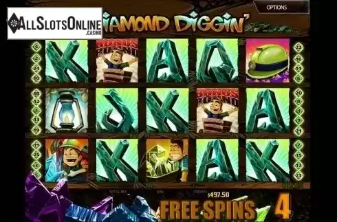 Free Spins screen. Diamond Diggin' from MultiSlot