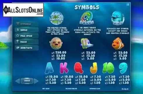 Paytable 1. Dolphin's Island from iSoftBet