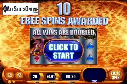 Free Spins screen. Dragon's Inferno from WMS