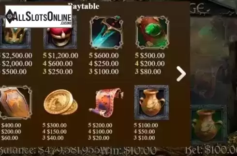 Paytable. Dragons Revenge from Mobilots