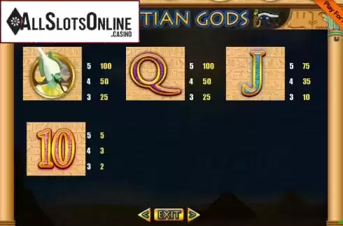 Paytable 4. Egyptian Gods 9 (Portomaso Gaming) from Portomaso Gaming