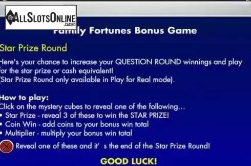 Paytable 3. Family Fortunes from Gamesys
