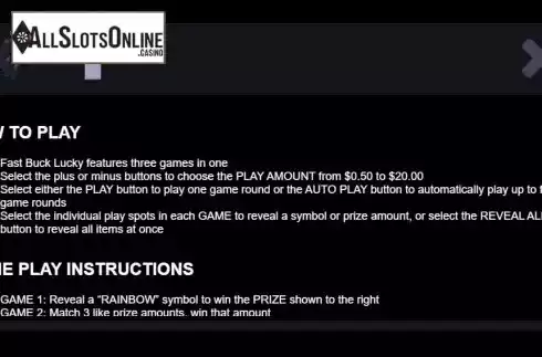 Game Rules 1. Fast Buck Lucky from Instant Win Gaming