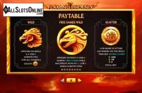 Paytable 1. Flaming Phoenix from Skywind Group