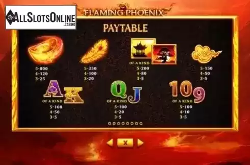 Paytable 2. Flaming Phoenix from Skywind Group