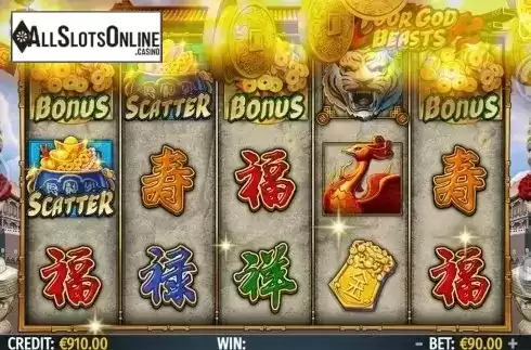 Bonus win screen. Four God Beasts from Octavian Gaming