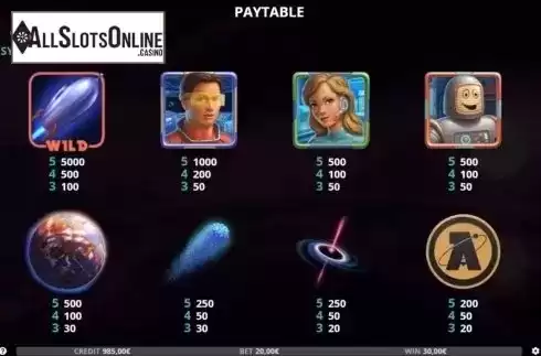 Paytable 1. Galaxy Explorer from Capecod Gaming