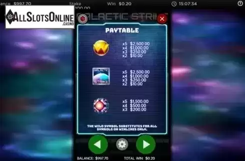 Paytable 1. Galactic Strike from CORE Gaming