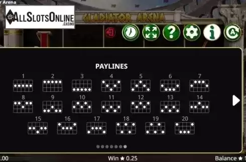 Paytable screen 3. Gladiator Arena from Booming Games