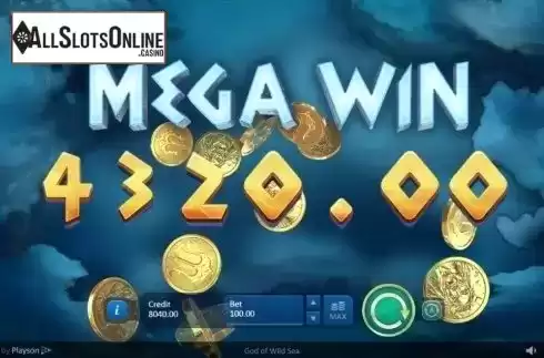 Mega Win Screen. God of Wild Sea from Playson