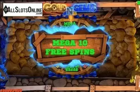 Mega free spins screen. Gold and Gems 2 from Concept Gaming