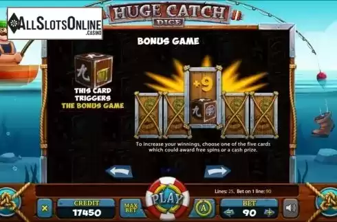 Bonus game screen. Huge Catch Dice from Mancala Gaming