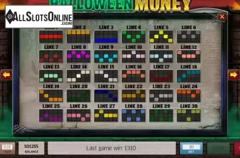 Paylines screen. Halloween Money from InBet Games