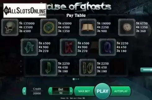 Paytable 2. House Of Ghosts from X Play