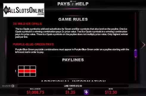 Features and paylines screen