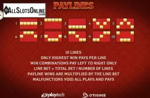 Paylines. Infinity Dragon from Playtech Origins