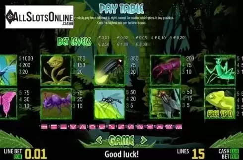 Paytable 1. Insect World HD from World Match