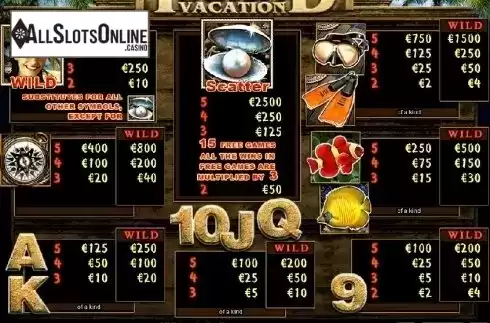 Paytable 1. Island Vacation from Casino Technology