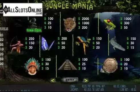 Paytable 1 . Jungle Mania HD from World Match