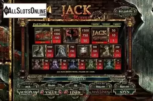 Paytable. Jack the Ripper from RTG
