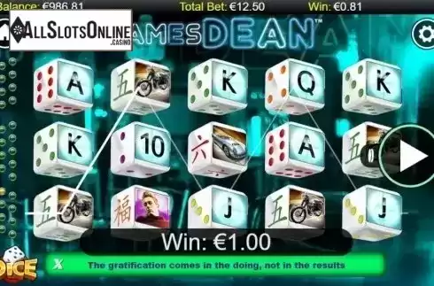 Win Screen. James Dean Dice from NextGen