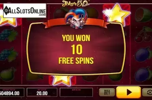 Win Spins Screen. Joker 50 Deluxe from SYNOT