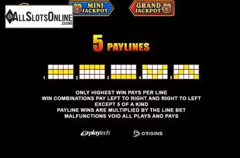 Paylines screen. Joker Hot Reels from Playtech Origins