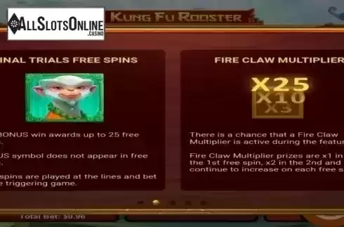 Paytable 2. Kung Fu Rooster from RTG