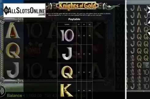 Paytable. Knights of Gold from Betdigital