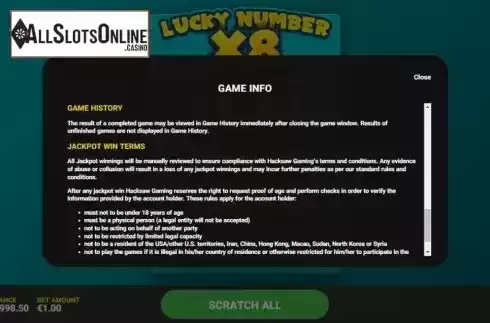 Info 4. Lucky Number x8 from Hacksaw Gaming