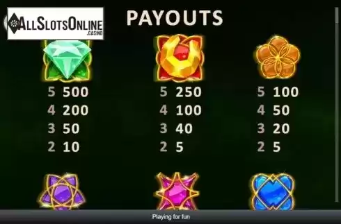 Paytable 1. Lucky Emeralds from Playtech Origins